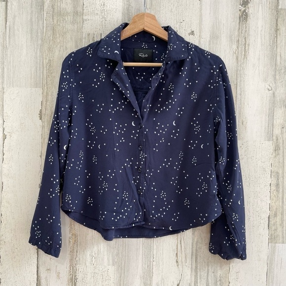 Rails Navy Galaxy Star Print Button Front Top Blouse Size XS - Picture 2 of 9